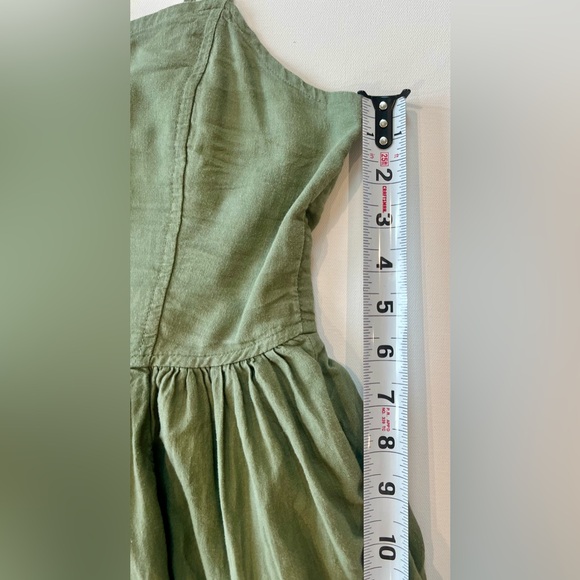 aerie Olive Green/Sage Dress Small Petite Pockets Linen Blend - Picture 10 of 14